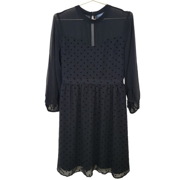 Modcloth Dress Sz Large L Black Polka Dot Velvet Sheer Long Sleeve Flowy - Picture 1 of 11